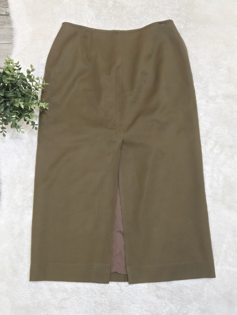 Harve Benard Green Wool Vintage Tailored Front Slit Corporate Office Skirt, 12